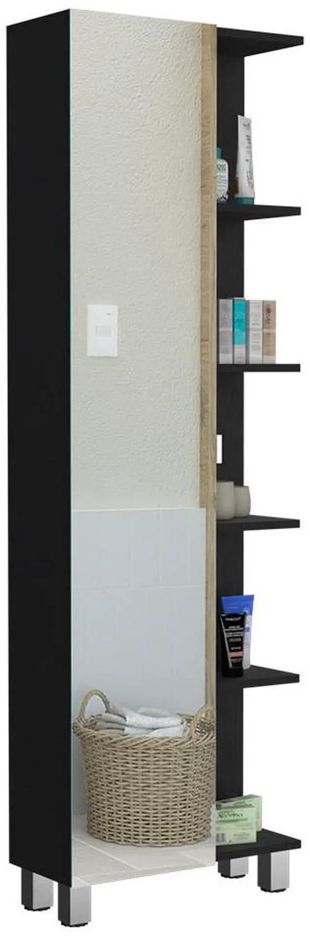 Alt view image 6 of 6 - Urano Mirror Linen Cabinet, Four Interior  Shelves, Five External Shelves -Black