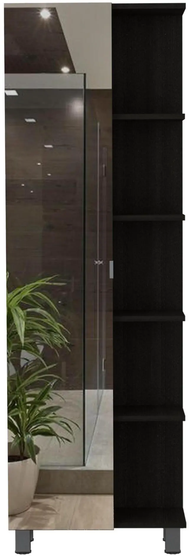 Alt view image 4 of 6 - Urano Mirror Linen Cabinet, Four Interior  Shelves, Five External Shelves -Black