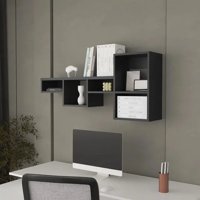 Main image of Black Wall-Mounted Shelf Unit with 5 Shelf