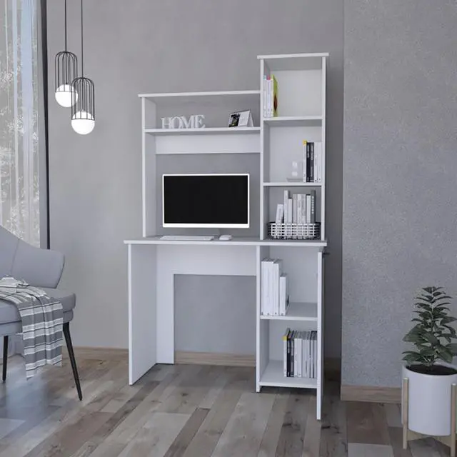 Alt view image 2 of 7 - White 3-Tier Storage Shelves Computer Desk