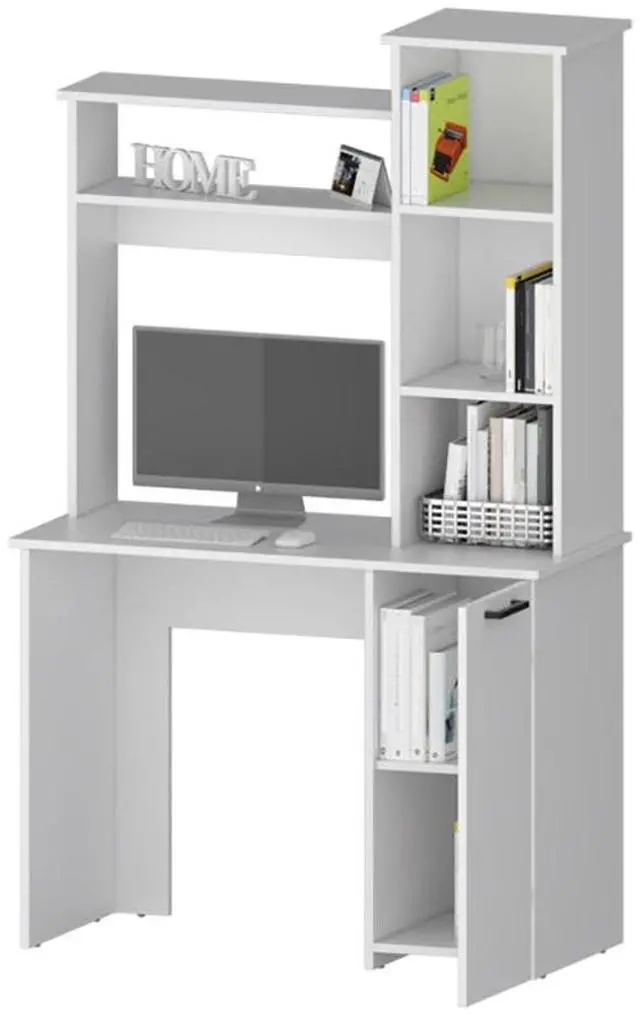 Alt view image 6 of 7 - White 3-Tier Storage Shelves Computer Desk