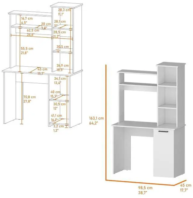 Alt view image 7 of 7 - White 3-Tier Storage Shelves Computer Desk
