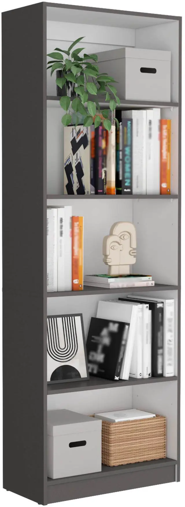 Alt view image 3 of 7 - Aynor 3 Piece Home Bookcase set, 74" Wide with 12 Shelves and 2-door Cabinet ,  Living Room Set  Matt Gray / White