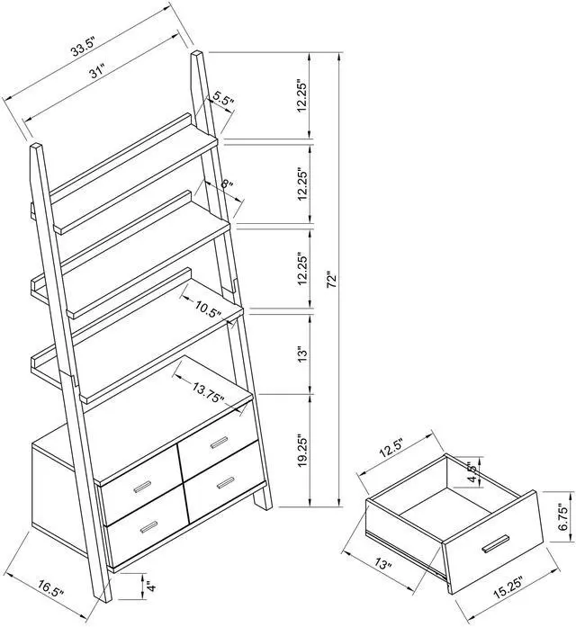 Alt view image 6 of 6 - Shasta Cappuccino 5-Shelf Storage Ladder Bookshelf