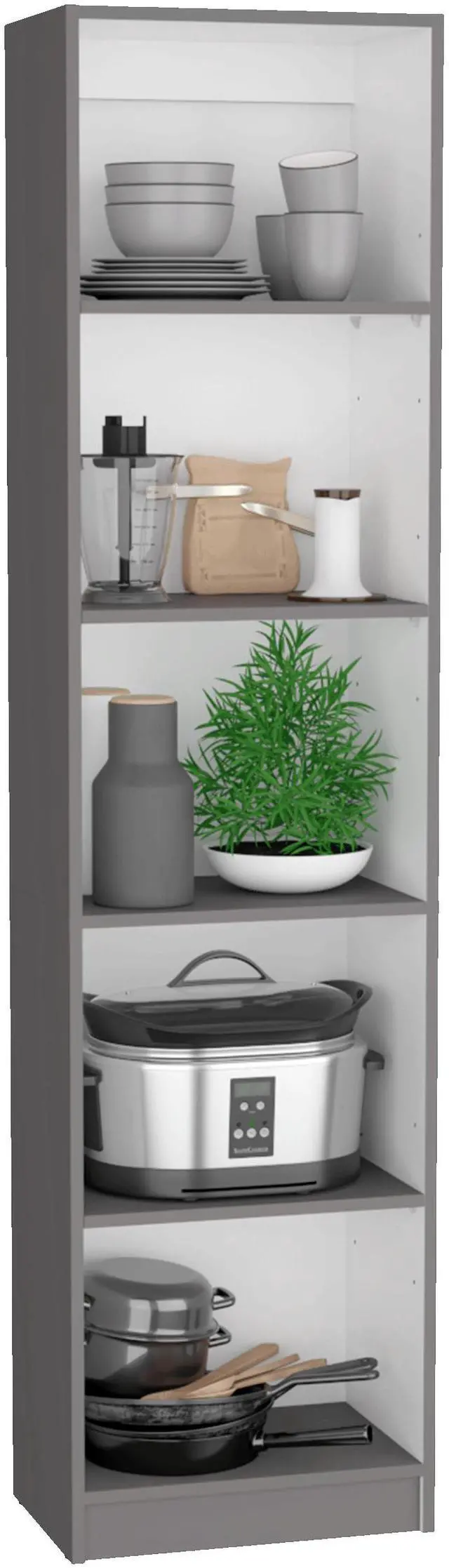 Alt view image 6 of 7 - June 3 Piece Home Bookcase set, 60" Wide with 13 Shelves and 2-door Cabinet ,  Living Room Set  Matt Gray / White