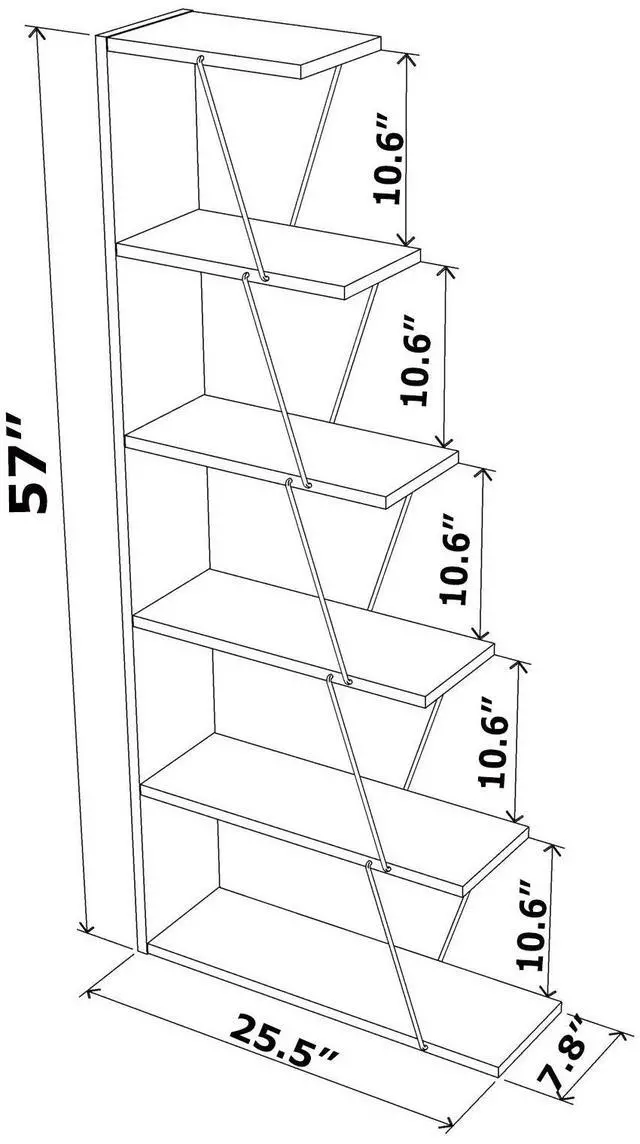 Alt view image 5 of 7 - Furnish Home Store Modern 5 Tier Ladder Bookshelf Organizers, Narrow Bookshelf for Small Spaces Office Furniture Bookcase ,Walnut/Chrome