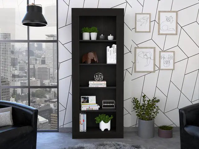 Main image of Andina Bookcase, Vertical Design, Five Shelves -Black