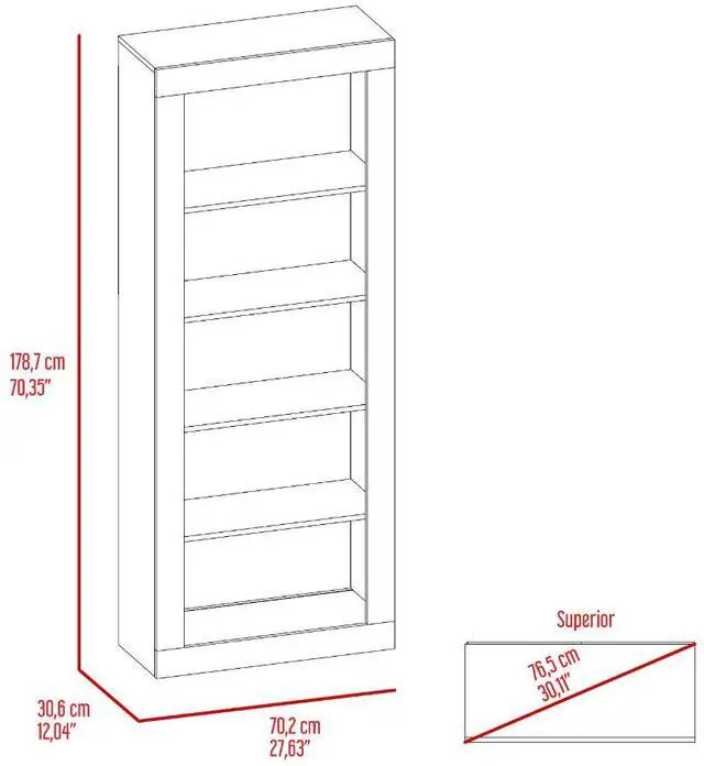 Alt view image 4 of 7 - Andina Bookcase, Vertical Design, Five Shelves -Black