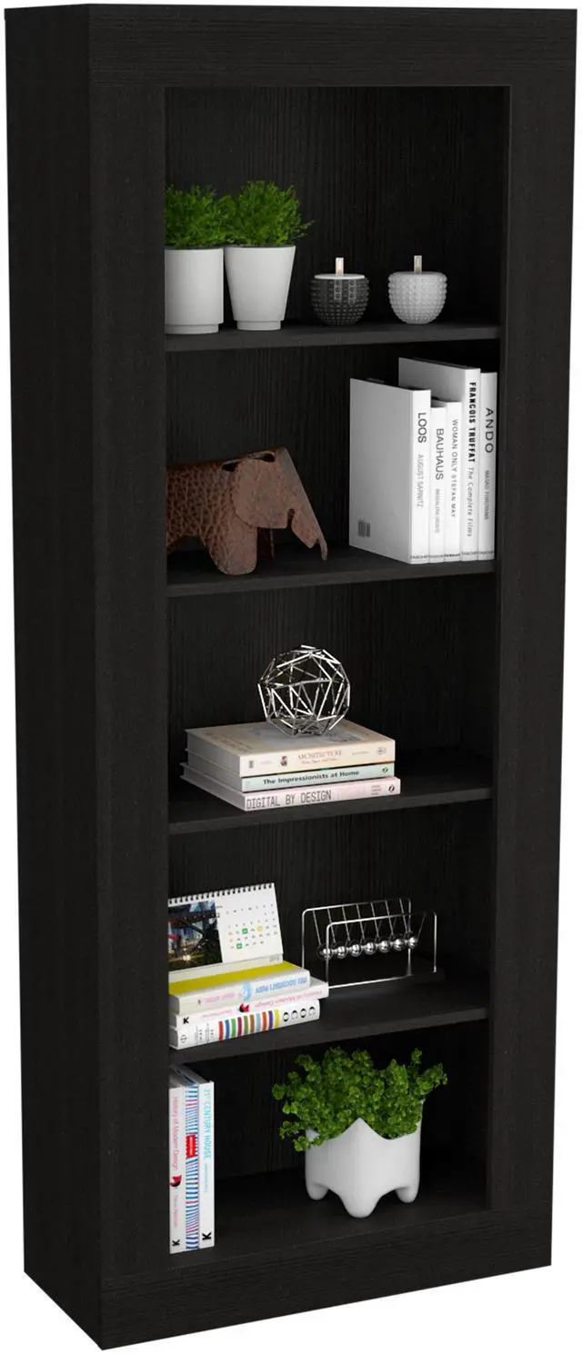 Alt view image 5 of 7 - Andina Bookcase, Vertical Design, Five Shelves -Black