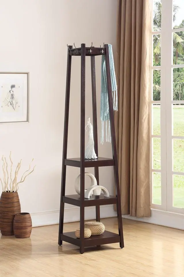 Alt view image 5 of 6 - Vassen Coat Rack w/ 3-Tier Storage Shelves in Espresso Finish