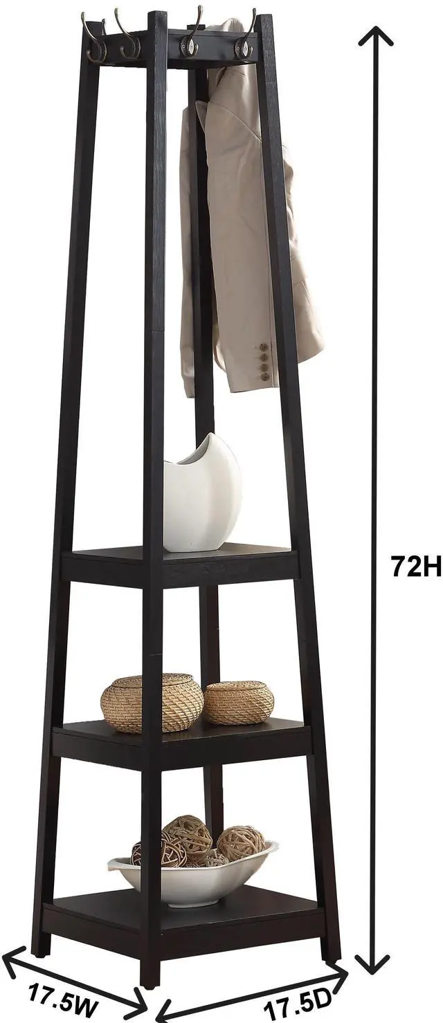 Alt view image 6 of 6 - Vassen Coat Rack w/ 3-Tier Storage Shelves in Espresso Finish
