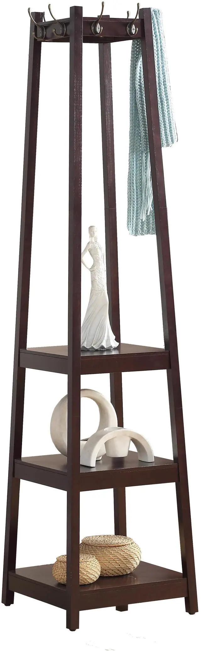 Alt view image 4 of 6 - Vassen Coat Rack w/ 3-Tier Storage Shelves in Espresso Finish