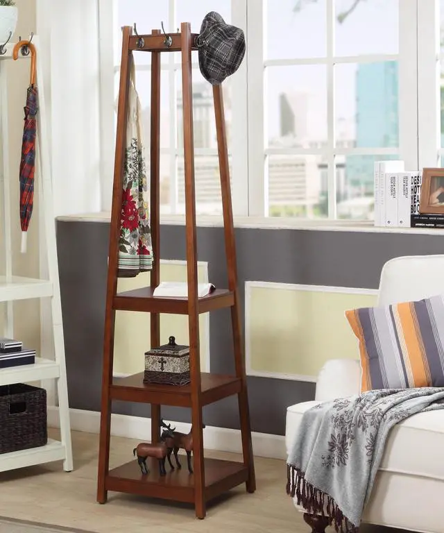 Main image of Vassen Coat Rack w/ 3-Tier Storage Shelves in Espresso Finish