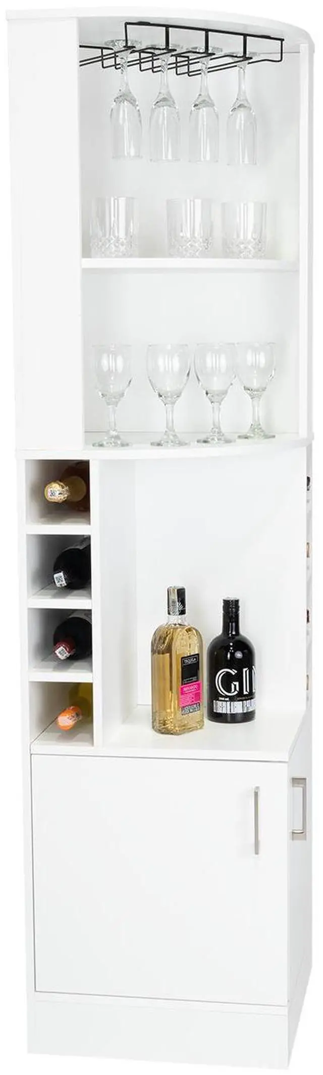 Alt view image 4 of 5 - Corner bar cabinet 71" H, with two shelves at the top, 1 glass holder, 8 exterior bottle racks, 1 central shelf and a lower drawer with 2 side doors, white