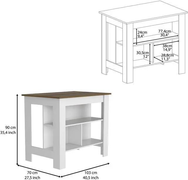Alt view image 4 of 7 - Kitchen Island Dozza, Three Shelves, White / Walnut Finish