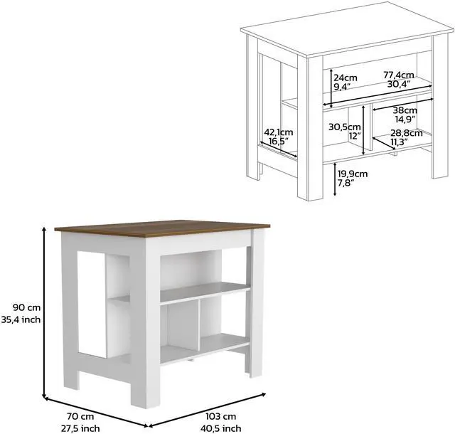 Alt view image 5 of 7 - Kitchen Island Dozza, Three Shelves, White / Walnut Finish