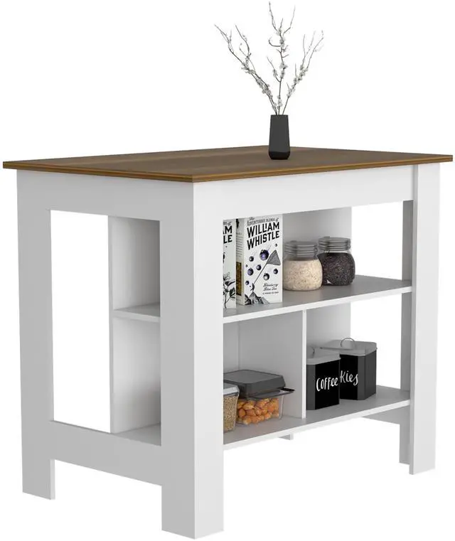 Alt view image 3 of 7 - Kitchen Island Dozza, Three Shelves, White / Walnut Finish