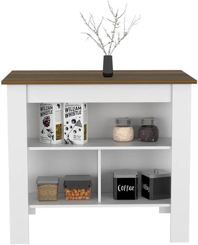 Alt view image 7 of 7 - Kitchen Island Dozza, Three Shelves, White / Walnut Finish