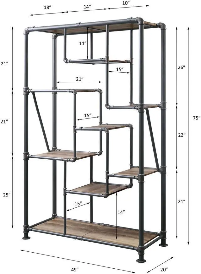 Alt view image 5 of 5 - Brantley Antique Oak & Sandy Gray Finish Bookshelf