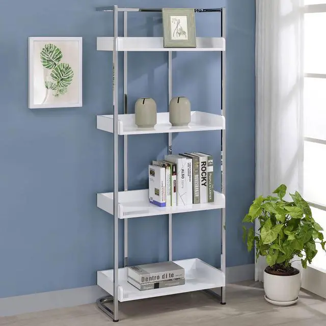 Main image of Glossy White 4-Shelf Open Back Bookcase