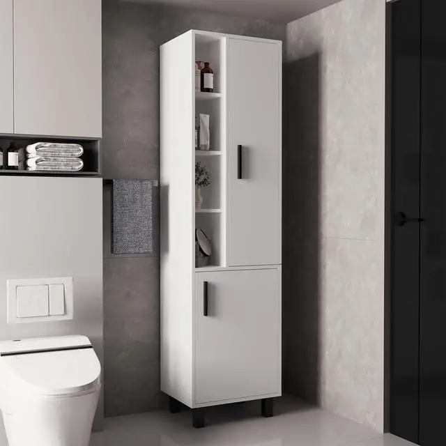 Main image of Stanton Tall Storage Cabinet With Two Doors And Three Open Shelves, White