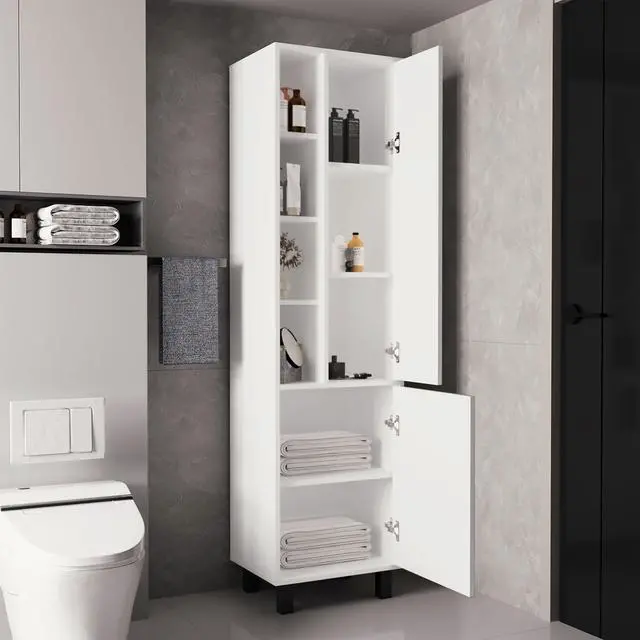 Alt view image 2 of 7 - Stanton Tall Storage Cabinet With Two Doors And Three Open Shelves, White