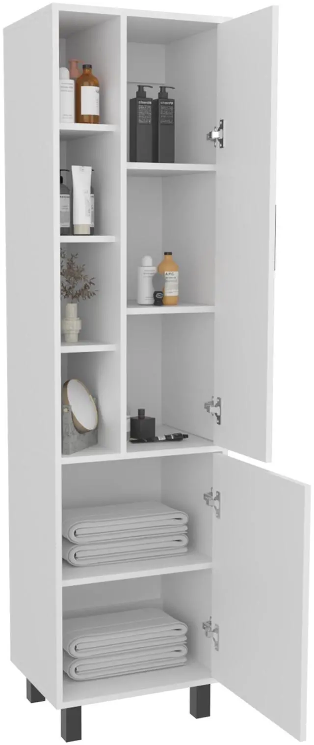 Alt view image 4 of 7 - Stanton Tall Storage Cabinet With Two Doors And Three Open Shelves, White