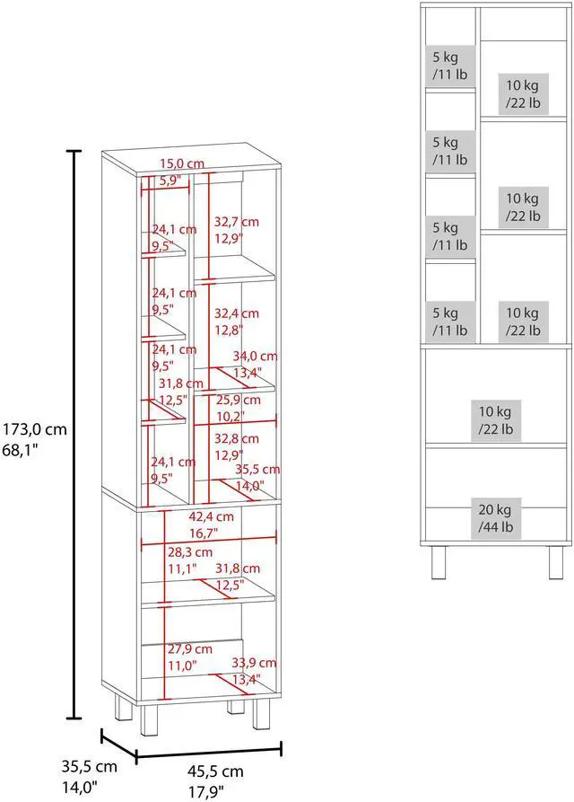Alt view image 5 of 7 - Stanton Tall Storage Cabinet With Two Doors And Three Open Shelves, White
