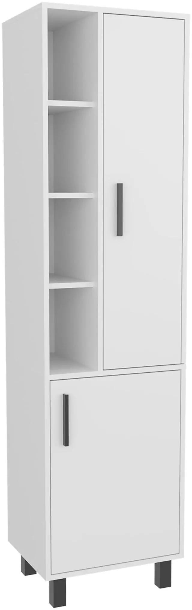 Alt view image 3 of 7 - Stanton Tall Storage Cabinet With Two Doors And Three Open Shelves, White