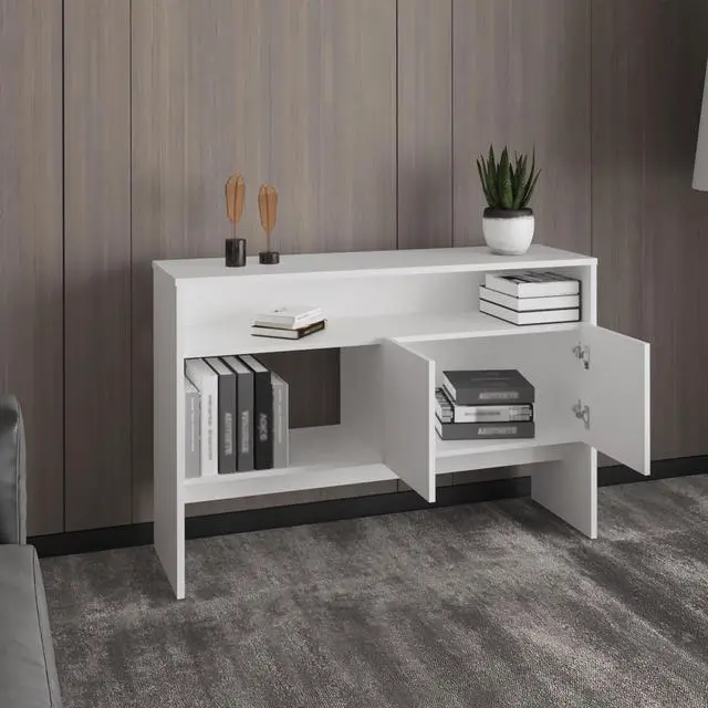 Alt view image 5 of 7 - Bellagio 48.7" Wide 2-Tier Narrow Bellagio Console Table with Double-Door Cabinet