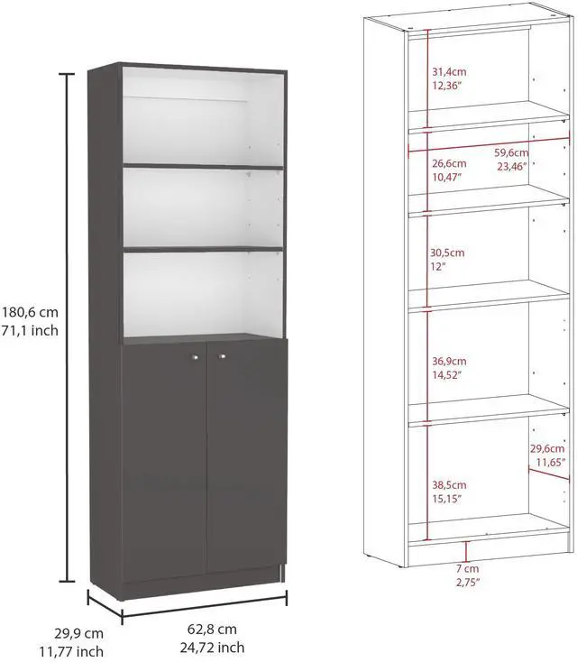 Alt view image 3 of 6 - Acres 3 Piece Home Bookcase set, 67" Wide with 11 Shelves and Two Double-Door Cabinet ,  Living Room Set  Matt Gray / White