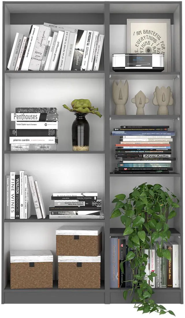 Alt view image 2 of 6 - 2 Piece Bookcase Living Room Set,  Storage Cabinet, 42" Wide and 9 Shelves Matt Gray / White