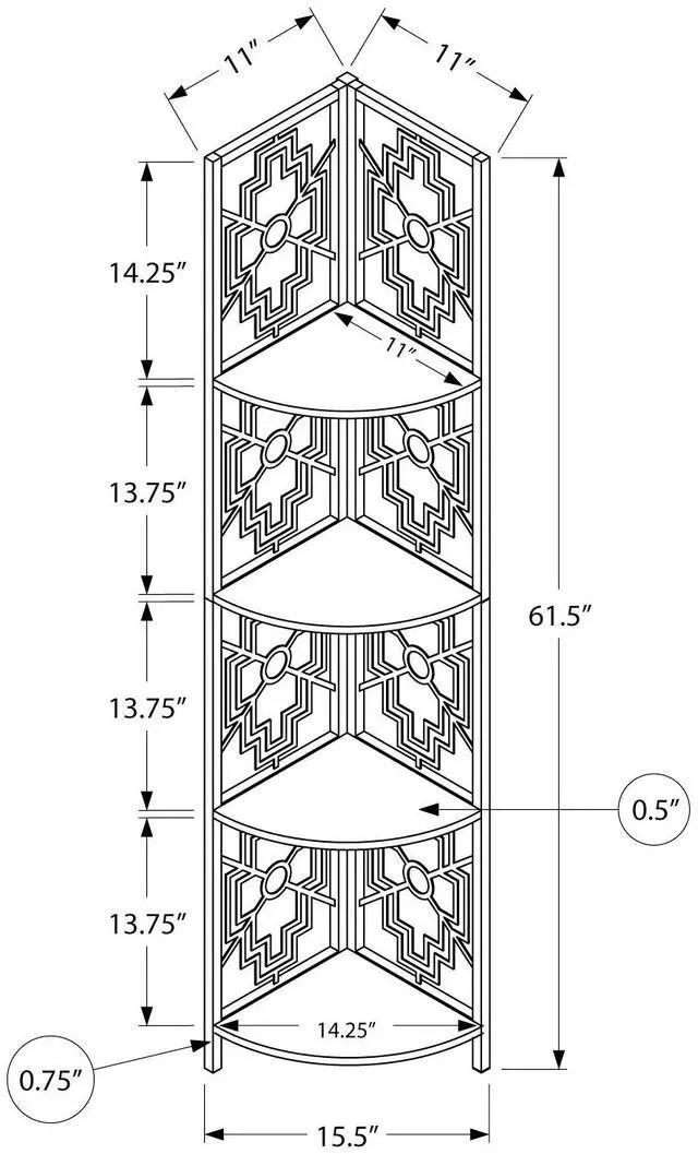 Alt view image 4 of 7 - Bookshelf, Bookcase, Etagere, Corner, 4 Tier, 62"h, Office, Bedroom, Brown Laminate, Black Metal, Transitional