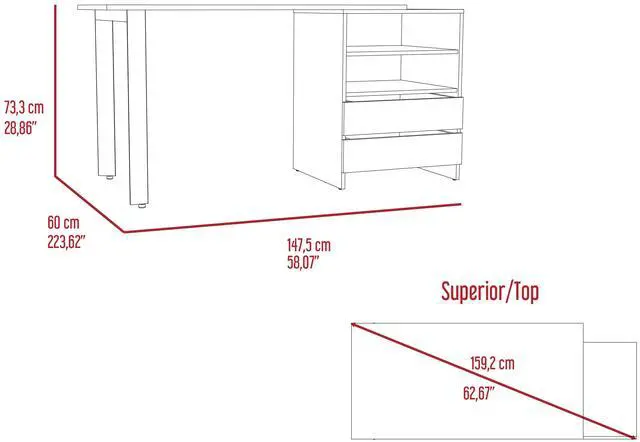Alt view image 4 of 7 - Malaui 120 Desk, Two Legs, Two Drawers, Two Shelves -Light Gray