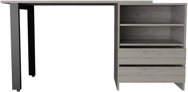 Alt view image 2 of 7 - Malaui 120 Desk, Two Legs, Two Drawers, Two Shelves -Light Gray