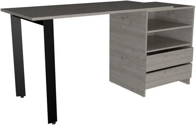 Alt view image 7 of 7 - Malaui 120 Desk, Two Legs, Two Drawers, Two Shelves -Light Gray