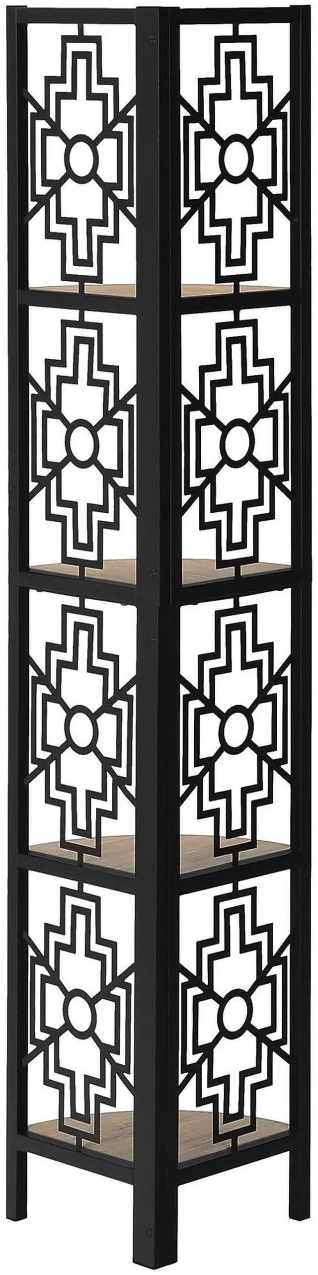 Alt view image 6 of 7 - Bookshelf, Bookcase, Etagere, Corner, 4 Tier, 62"h, Office, Bedroom, Brown Laminate, Black Metal, Transitional