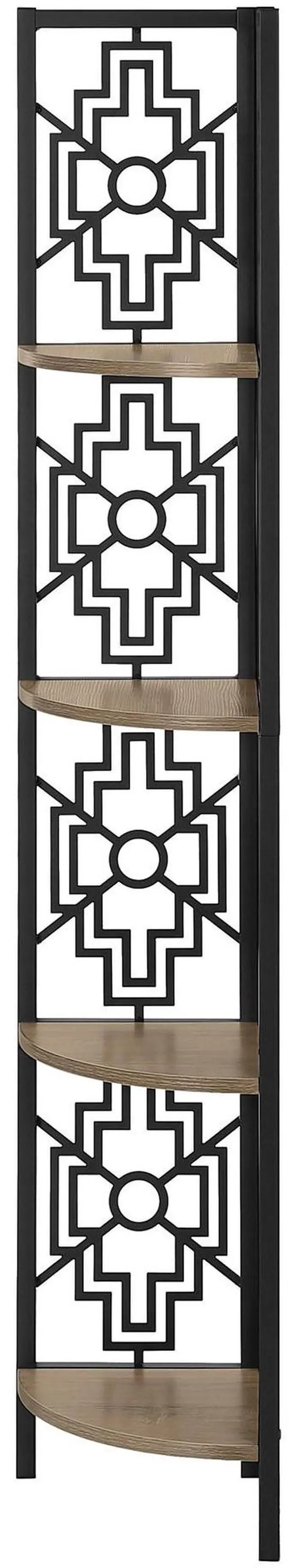 Alt view image 5 of 7 - Bookshelf, Bookcase, Etagere, Corner, 4 Tier, 62"h, Office, Bedroom, Brown Laminate, Black Metal, Transitional