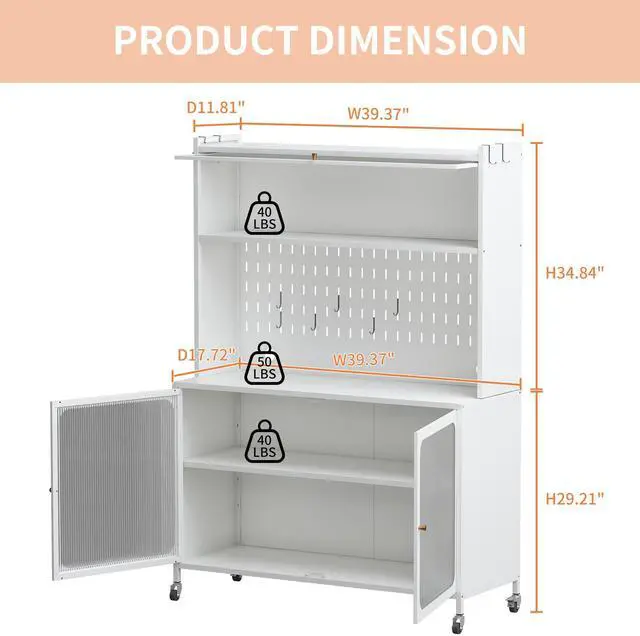 Alt view image 5 of 7 - Kitchen Pantry Cabinet, Tall Storage Cabinet with Glass Doors & Adjustable Shelves, Cabinet Cupboard for Kitchen, Living Room, Dinning Room, White