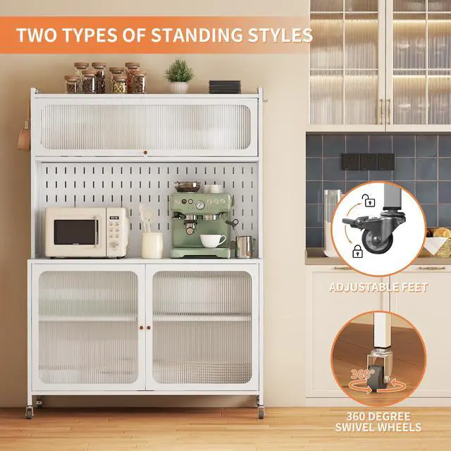 Alt view image 7 of 7 - Kitchen Pantry Cabinet, Tall Storage Cabinet with Glass Doors & Adjustable Shelves, Cabinet Cupboard for Kitchen, Living Room, Dinning Room, White