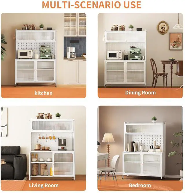 Alt view image 6 of 7 - Kitchen Pantry Cabinet, Tall Storage Cabinet with Glass Doors & Adjustable Shelves, Cabinet Cupboard for Kitchen, Living Room, Dinning Room, White