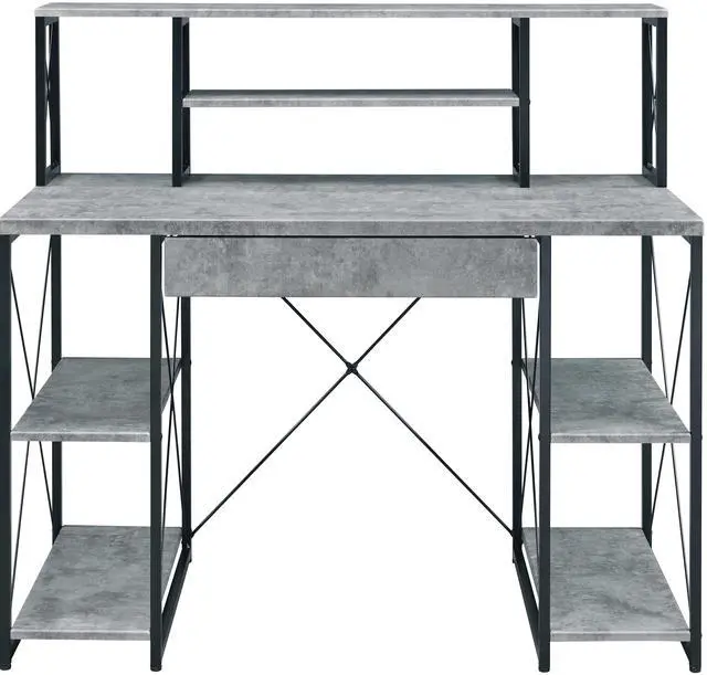 Alt view image 3 of 7 - Grey and Black Office Desk with Open Shelves and Hutch