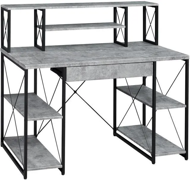 Alt view image 2 of 7 - Grey and Black Office Desk with Open Shelves and Hutch