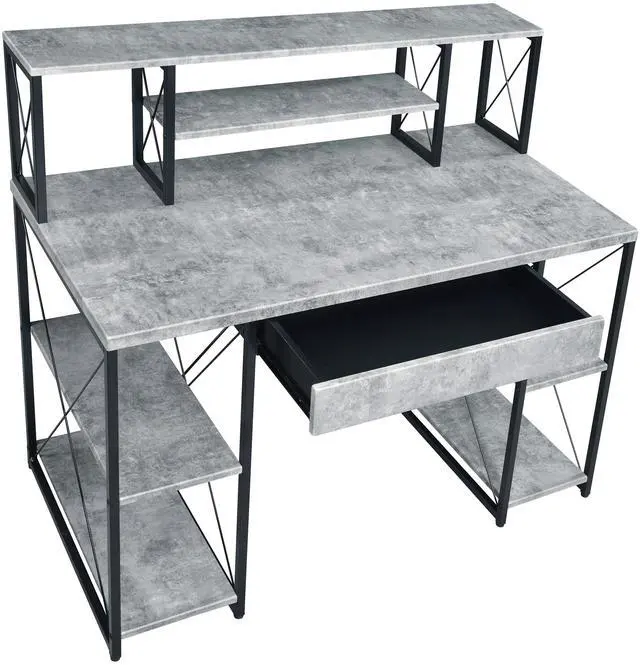Alt view image 4 of 7 - Grey and Black Office Desk with Open Shelves and Hutch