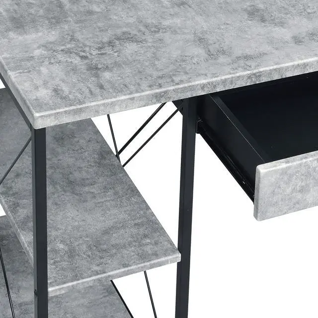 Alt view image 7 of 7 - Grey and Black Office Desk with Open Shelves and Hutch
