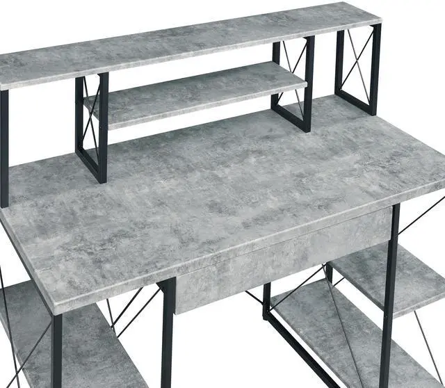 Alt view image 5 of 7 - Grey and Black Office Desk with Open Shelves and Hutch