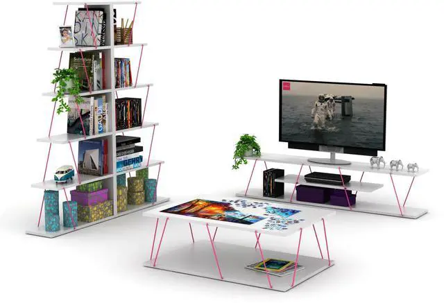 Alt view image 5 of 7 - Furnish Home Store Modern 5 Tier Ladder Bookshelf Organizers, Narrow Bookshelf for Small Spaces Office Furniture Bookcase ,White/Pink