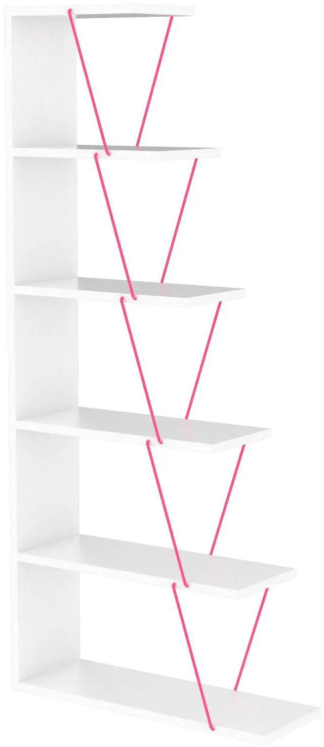 Alt view image 3 of 7 - Furnish Home Store Modern 5 Tier Ladder Bookshelf Organizers, Narrow Bookshelf for Small Spaces Office Furniture Bookcase ,White/Pink
