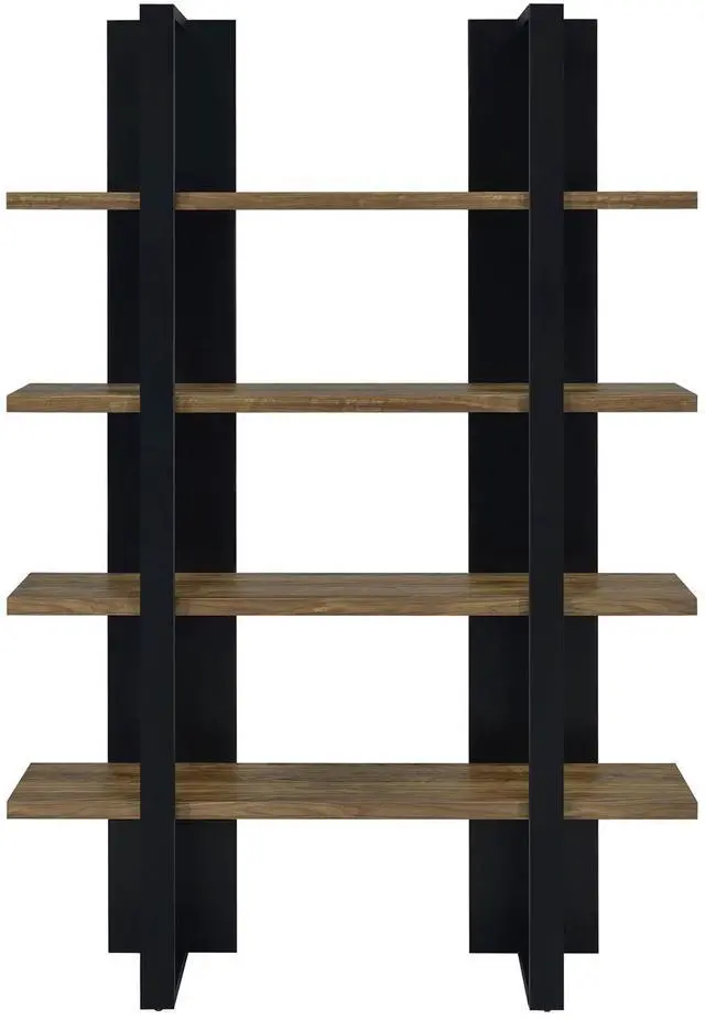 Alt view image 3 of 7 - Mystrene Black and Walnut 4-Shelf Bookcase