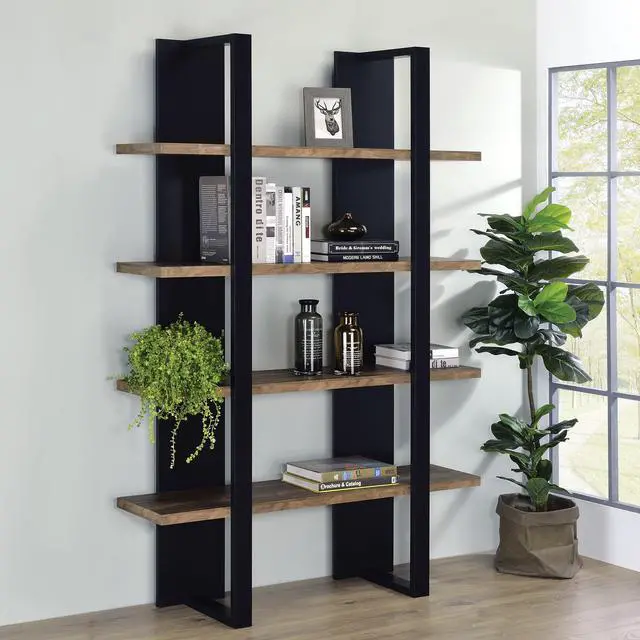 Main image of Mystrene Black and Walnut 4-Shelf Bookcase